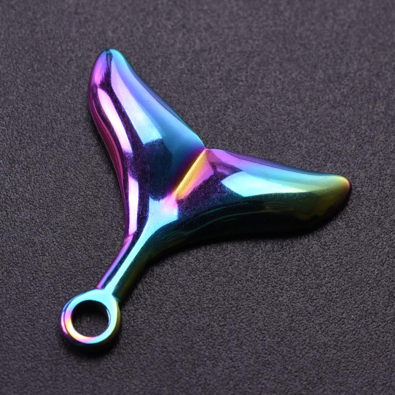 5pcs Color Chameleon Fish Tail Pendant Stainless Steel Charm Diy Jewelry Making Supplies Woman Shell Necklace Charms Accessories