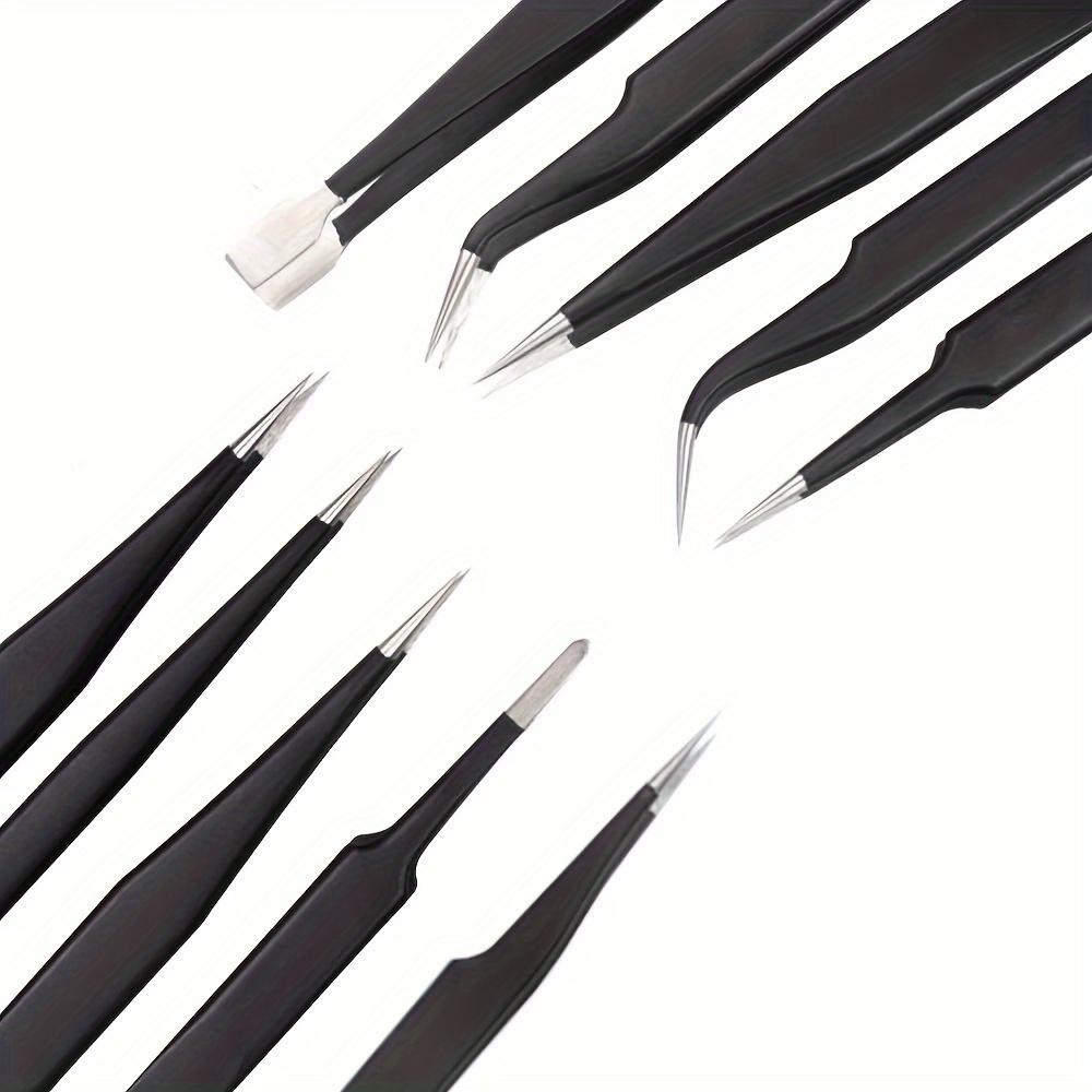 10pcs Premium Anti-Static Stainless Steel Tweezer Set - Ultra-Precise, Industrial-Grade Tools for Home Repair, Model Making & Electronics