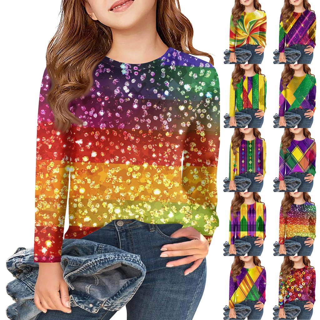 Dívčí trička s dlouhým rukávem Dětské podzimní topy Kulatý výstřih Potištěná základní trička