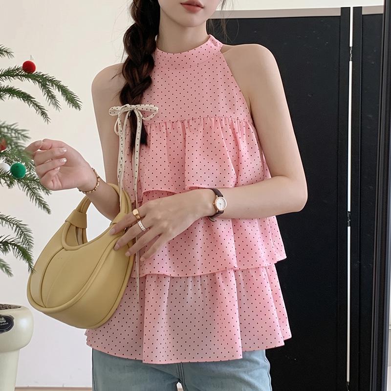 ZANZEA Women Polka Dot Print Casual Off Shoulder Sleeveless Vest Tops