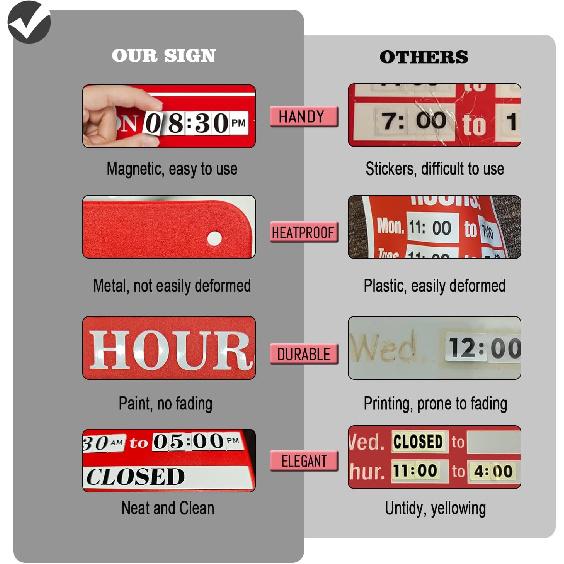 Magnetic Changeable Business Hours Sign, Metal Hours of Operation Signs for Business, Store Hours Sign for Glass Door or Window (BLACK)