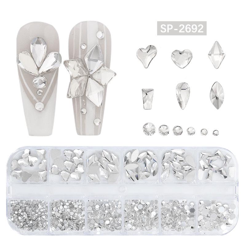 12-Grid Irregular Transparent AB Glass Diamonds for Nail Art