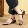 Korean Version of Cool Slippers Women's Summer Wear Thick Heel Fashion Rhinestone Two Wear Sandals 2025 New Temperament Middle Heel One-word Drag