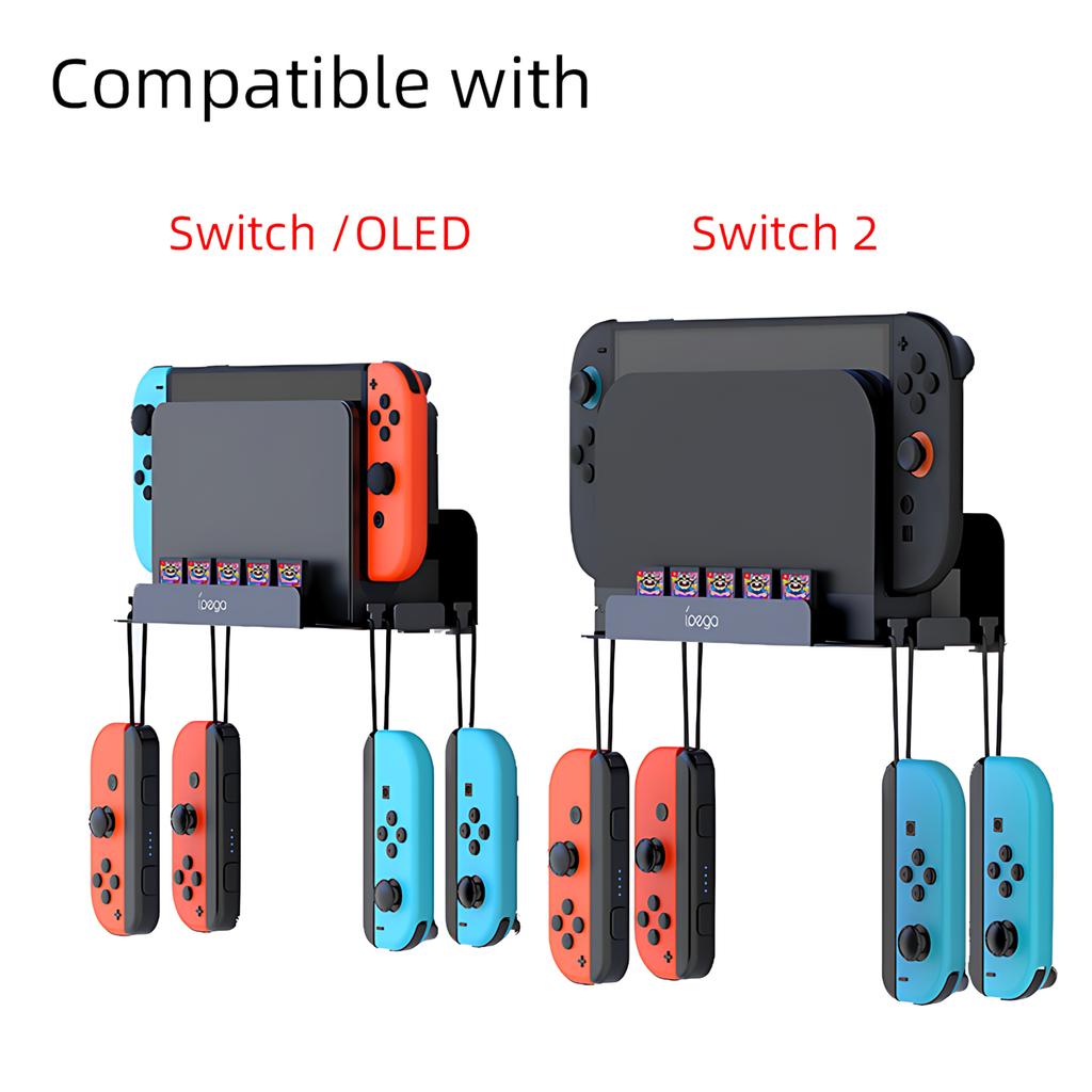 Wall Mount for Switch 2/Switch 1, Storage Wall Stand with 5 Game Card Holders & 4 Joy Con Brackets