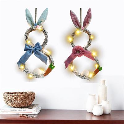 Rattan Kreis Festival Ostern Bunny Kranz Garland Kaninchen Ohren Dekorieren Ostern LED Lichter Dekorationen Wand Ornamente