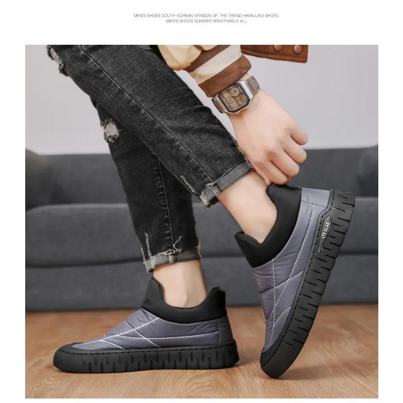 2023 New Men's Winter Snow Boots Thick Sole Non Slip Plush Warm Cotton Shoes Slip-On Flat Sole Elderly Casual Snow Shoes