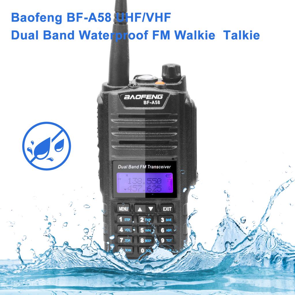 Baofeng Walkie Talkie BF-A58 IP57 Waterproof VHF UHF Dual Band 5W 128Ch FM Dustproof Shatter Resistent Two Way Radio W/ Headset