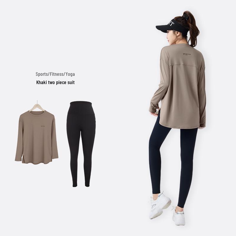 Women's 2026 Three-Piece Yoga Set: Loose Long Sleeve, Tapered Pants, Sporty Letter Vest Fitness Wear