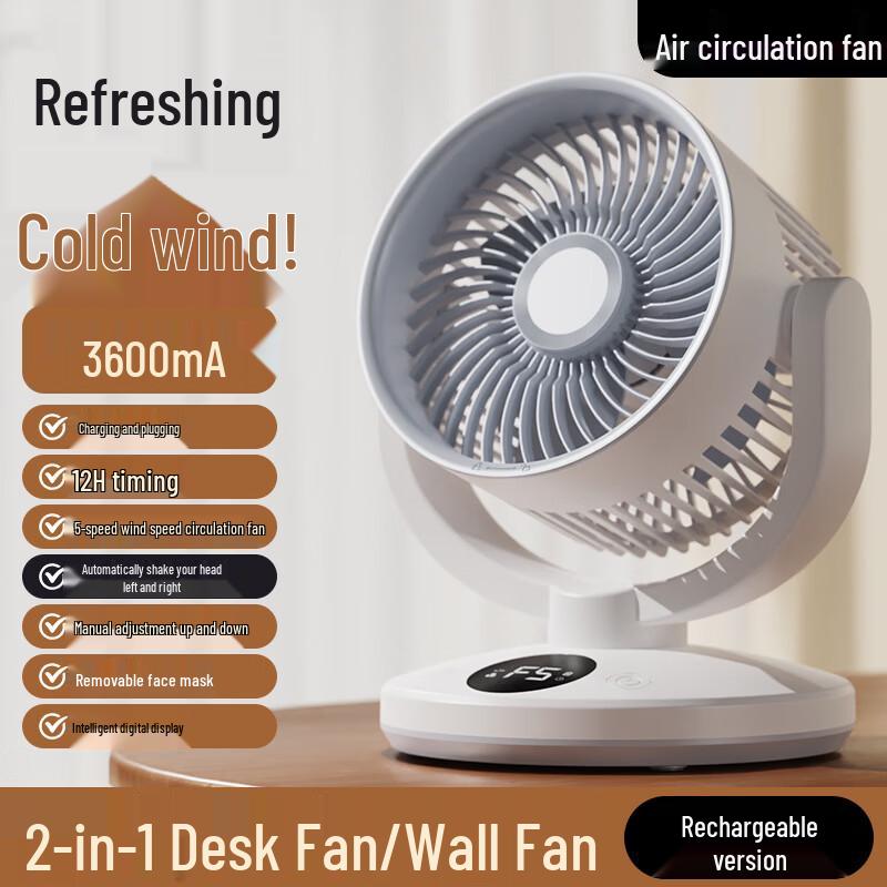 Winnata USB Rechargeable Oscillating Desk Fan