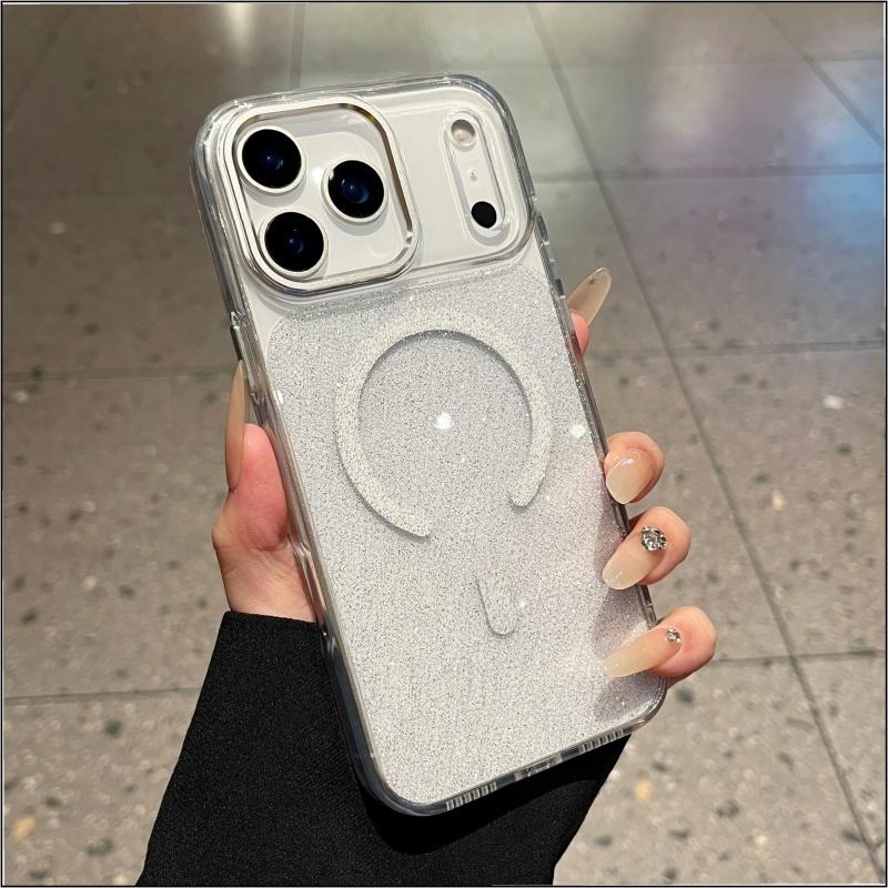 

Luxury Bling Glitter For Magsafe Magnetic Case for iPhone 17 Air 15 14 Plus 13 12 Pro Max Metal Lens Frame Clear Acrylic Cover iPhone 12 білий