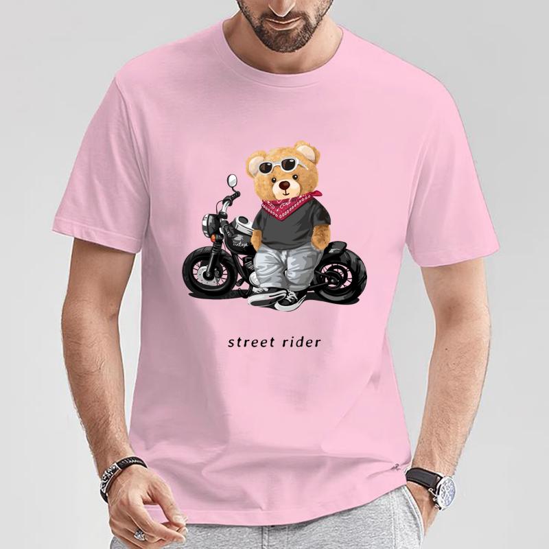 Motorcycle Lovers Street Teddy Knight Print TShirt Casual Short Sleeve Summer Clothing in 2026