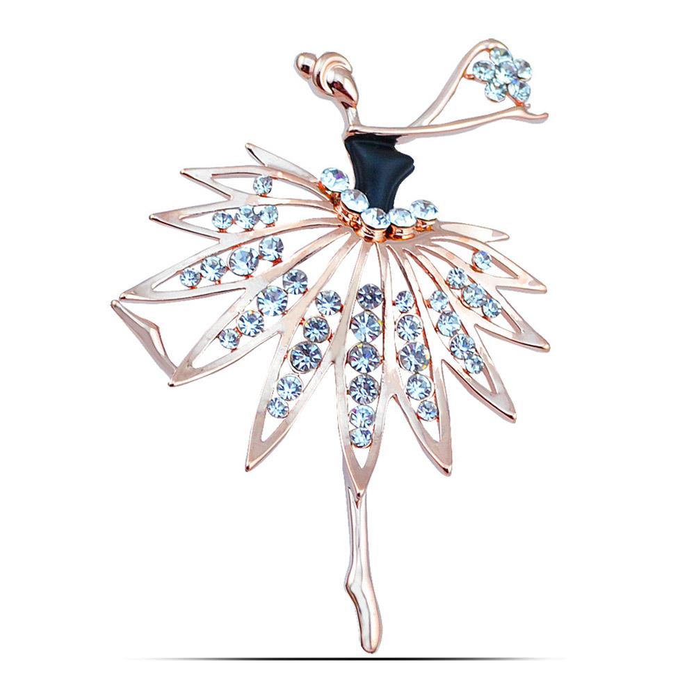 Fashion Women Ballet Dancing Girl Diamond Oil Drop Brooch