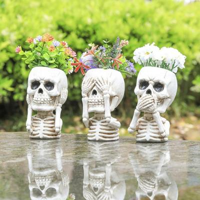 Harz Totenkopf Kopf Blumentöpfe Haus Garten Büro Dekoration Sukkulenten Pflanze Kreativ Halloween Tischplatte Ornament Handwerk Dekoration Neu