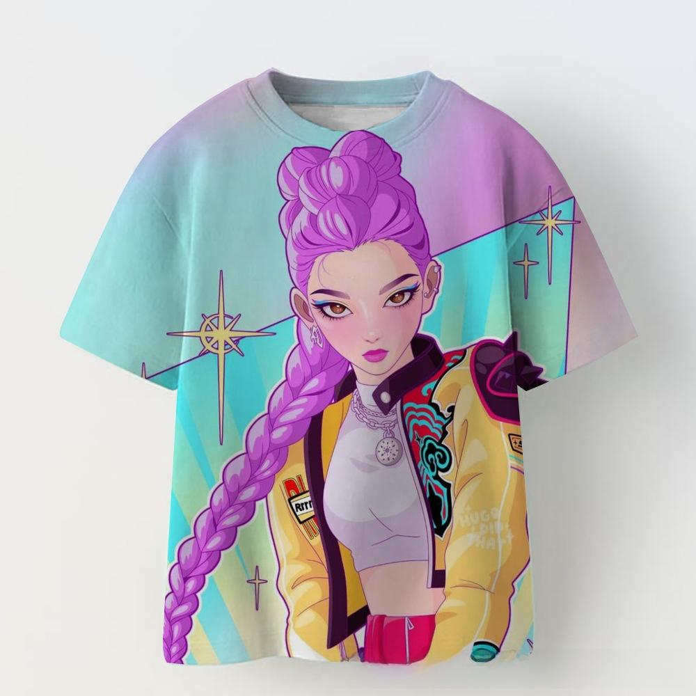 Korean Pop Music Demon Hunting Witch Group Short Sleeve T-Shirt Girl Casual Print Children's Shirt Top