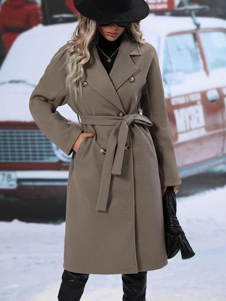 Women's Double-Breasted Wool Trench Coat with Dragon & Phoenix Design