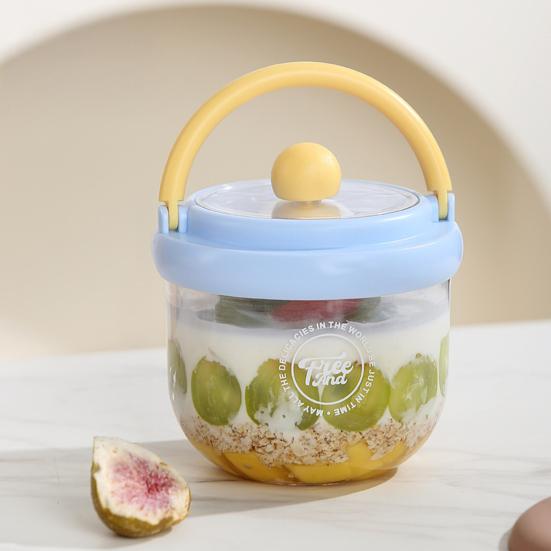 Portable Salad Bowl with Built-In Fork & Lid 600ml Double-Layer Plastic Jar for Overnight Oats Fruit Meal Prep Snack Container for Gym Picnic Office
