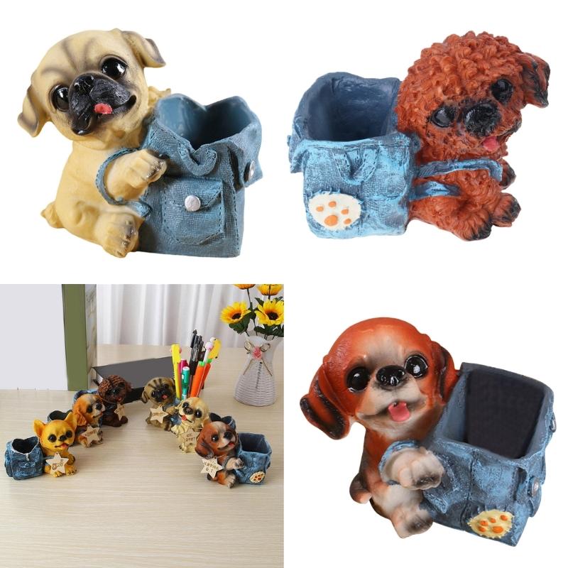 Dog Shape Pen Cup Resin Pencil Cup Desktop Pen Stand Makeup Brush Organizers Storage Box Table Ornament for Office Desk