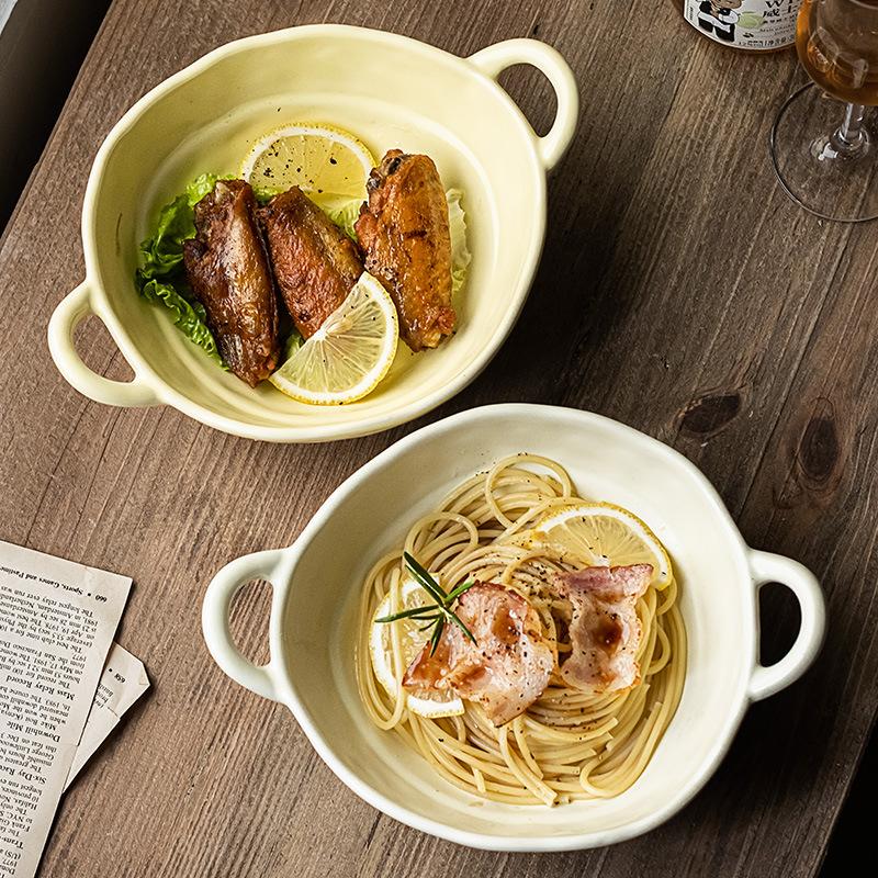 Ceramic Matte Binaural Bowl Japanese Household Soup Bowl Tableware Bowl Soup Noodle Bowl Salad Bowl Instant Noodle Bowl Tableware