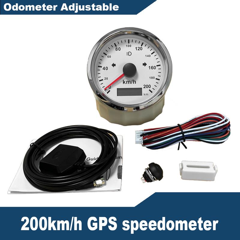 Waterproof 85mm GPS Speedometer 0-125 MPH 0-160 MPH 0-200 MPH for Snowmobile Motorcycle ATV UTV Total Mileage Adjustable 12V 24V