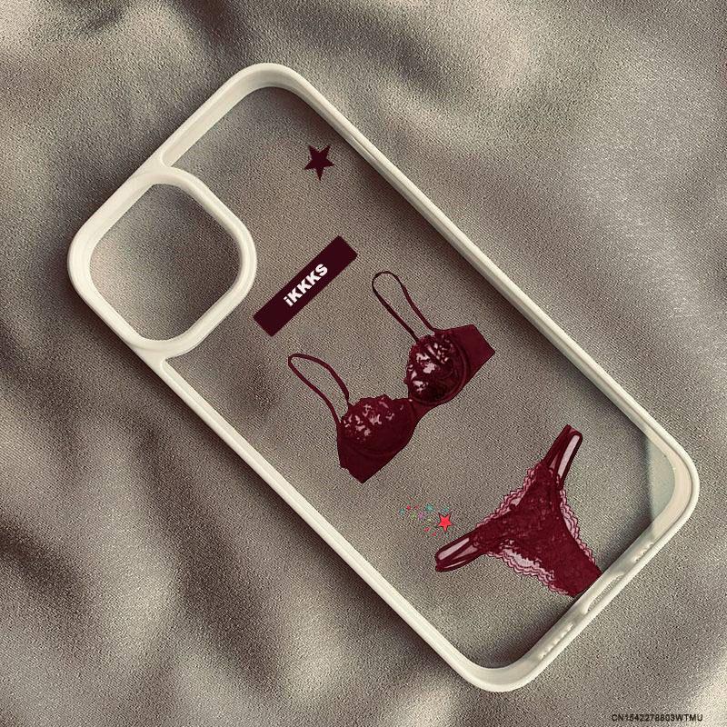 Fashion Sexy Black Lace Bra Pattern Phone Case For iPhone 16 17 Pro 15 14 13 12 11 XR XS Max 7 8Plus Underwear Clear Hard Cover