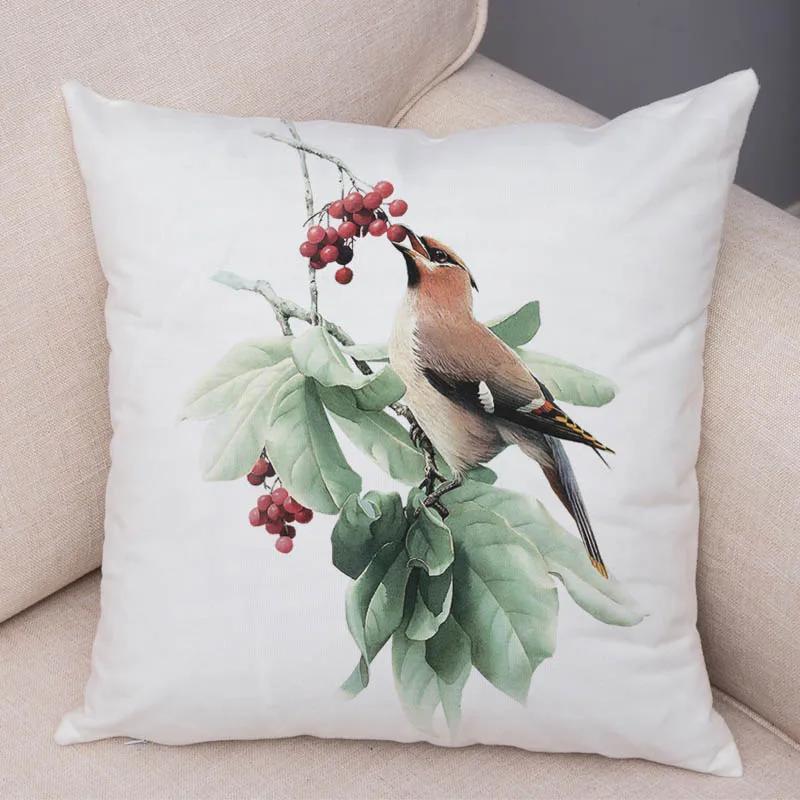 Super Miękka Miękka Pluszowa Akwarela Urocze Ptaki Kwiat Robin Sikorka Zięba Gil Jerzyk Wróbel Jagody Czubata Poszewka na Poduszkę Poszewka na Poduszkę