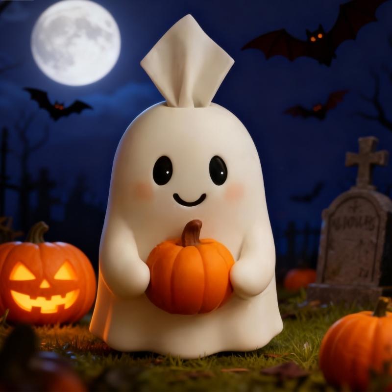 Scary Pumpkin Specters Design Tissue Paper Dispenser Durable Resin Bathroom Kitchen Countertop Organizers