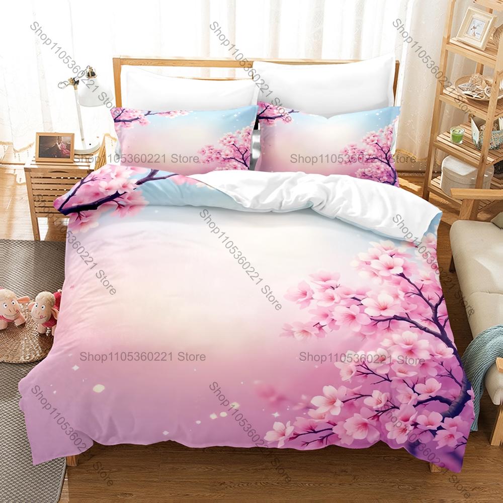Kawaii Japanese Cherry Blossom Three Piece Bedding Set Luxury Comforter Set with Queen King Size Two household goods Anime ropa