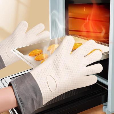 1PC Anti-scald Thickened Silicone Gloves Heat Resistant Microwave Oven Baking Gloves BBQ Gloves Outdoor Tableware