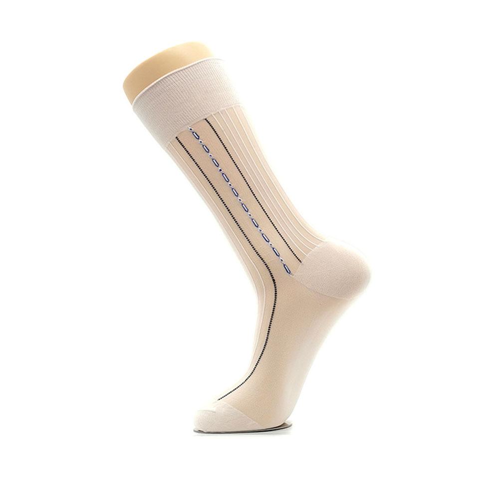 Men Middle Tube Thin Silk Socks Elegant Business Dress Crew Socks Nylon Breathable Hosiery Striped Jacquard Loose Casual Socks
