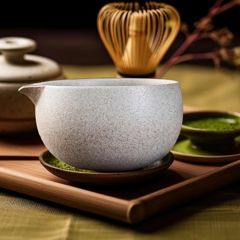 4-Piece Tea Ceremony Set, Matcha Tea Set, Tea Bowl, and Chasen Stand, Perfect for Beginners, Easy To Clean, Ceramic and Natural Bamboo, Premium