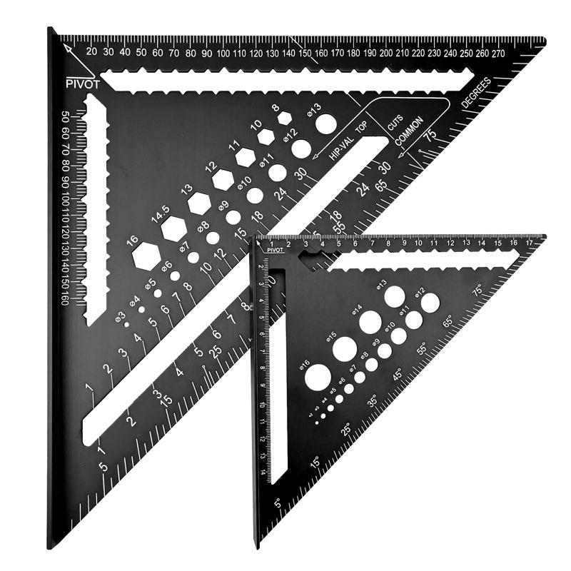 Règle triangulaire Imperial 7/12 pouces en aluminium anodisé noir, angle 45°/90° pour le travail du bois