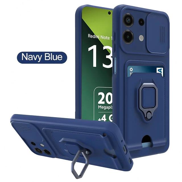 Camera Push Window Case For Xiaomi Redmi Note 13 Pro Plus 12 11 10 For Redmi 12C 13C 10C Magnetic Card Slot Phone Cover