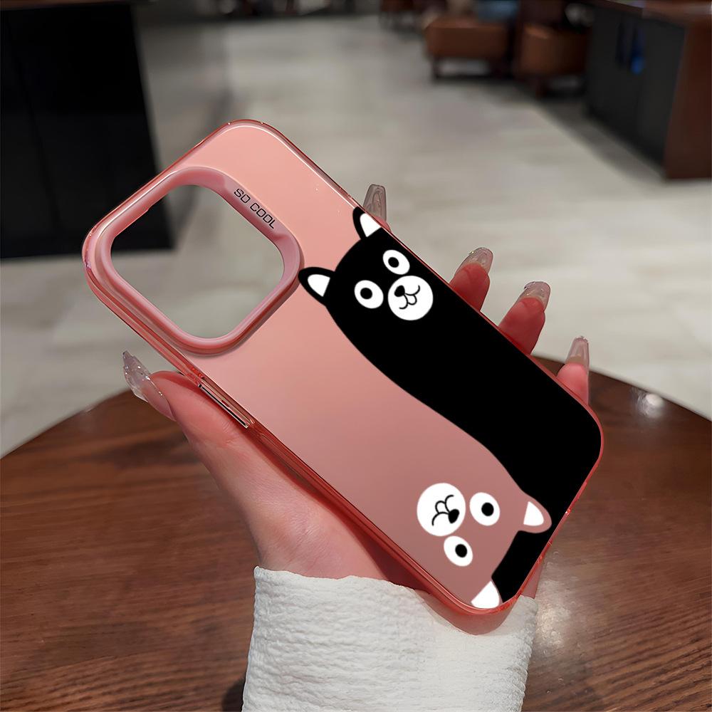 Cartoon Funny Cat and Dog Graffiti Apple 17pm Mobile Phone Case iPhone16Pro Anti-drop IMD Colored Silver 15 Couple Models