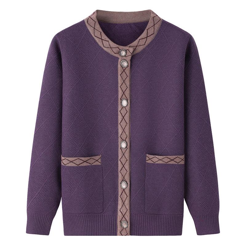 Women's Fleece-Lined Knitted Cardigan for Autumn/Winter - Ideal for Middle-Aged and Elderly.