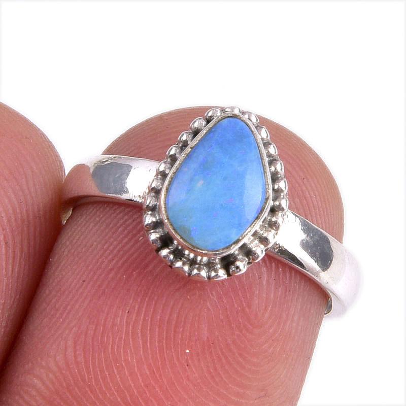 

Natural Australian Opal Gemstone 925 Solid Sterling Silver Jewelry Ring S.6 k5v83