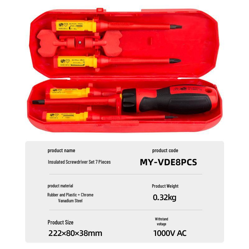 7-Piece VDE Insulated Magnetic Screwdriver Set: Phillips & Flathead for Electricians