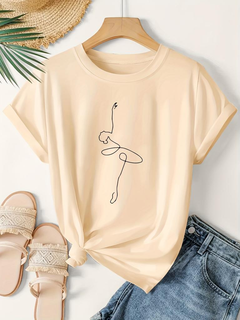 Women Men with Ballet Dancer Line Art Design T-shirt Vintage Fashion Tee Harajuku Cotton Streetwear Oversize Loose Short Sleeve