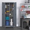 Broom Storage Cabinet With Locking Doors And Shelves, 65" H Metal Storage Cabinet With Hanging Rod & S-Hooks, Cleaning Tool Storage Cabinet