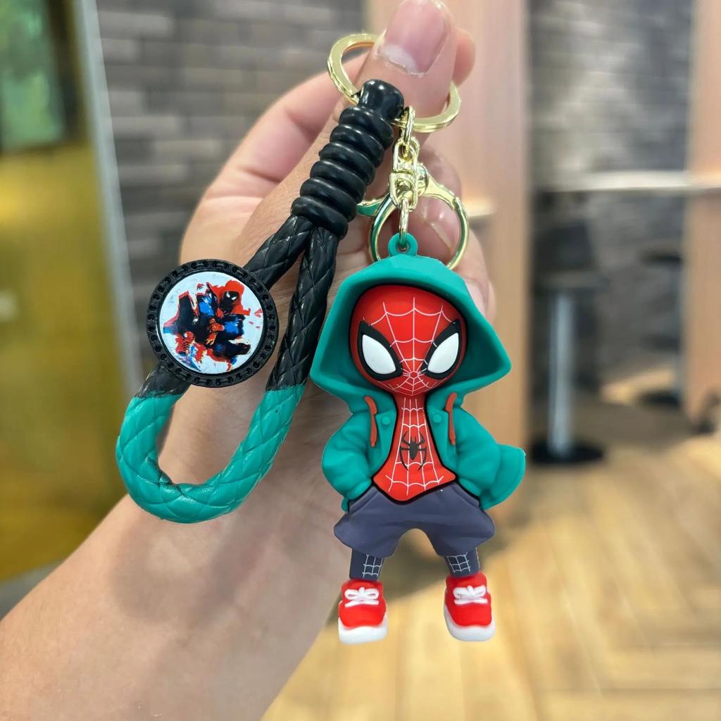 Non-Toxic Marvel Spider-Man Keychain Spiderman Action Figure Anime Keyring Backpack Schoolbag Pendant Bag Car Key Ring Kid Model Charm Toy