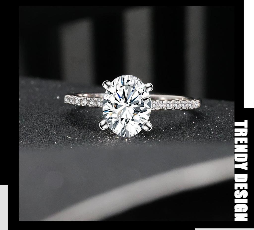 Dibo S925 Sterling Silver Oval Diamond Ring - European & American Style, Japanese & Korean Fashion, Women's Popular Design.