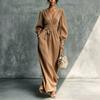 European and American new hot-selling solid color casual and comfortable waist long-sleeved dress women
