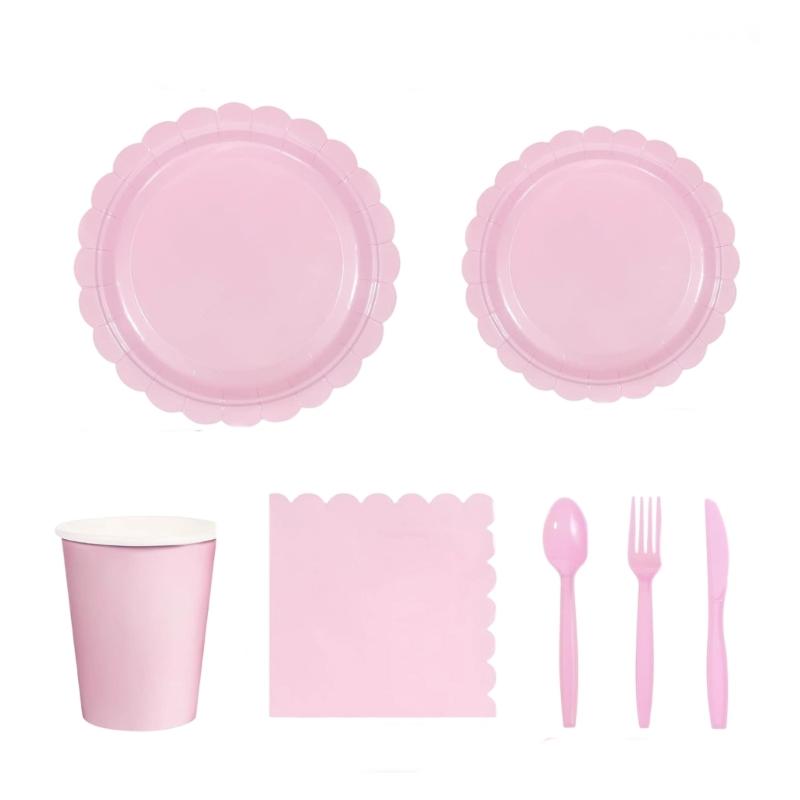 25Pcs Colorful Paper Paper Plates Cups Napkins Cutlery Set Party Dinnerware Supply for Kid Birthday Baby Showers Party