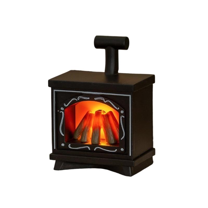 1/12 Doll House Fireplaces Lamp with Life like Flickering LED Flame Effect Scene Display Accessory Minaiture Furniture