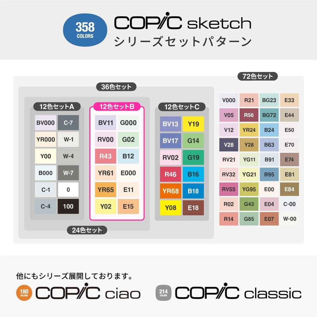 COPIC Sketch Basic 12-Color Set B Illustration Markers - Art Pens for Drawing