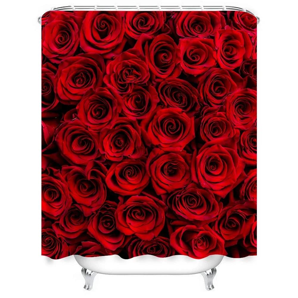 1 Stück Roter Rosen Duschvorhang Badezimmer Trennwand Dekoratvorhang Maschinenwaschbar Rosenmuster Fenster Sichtschutzvorhang