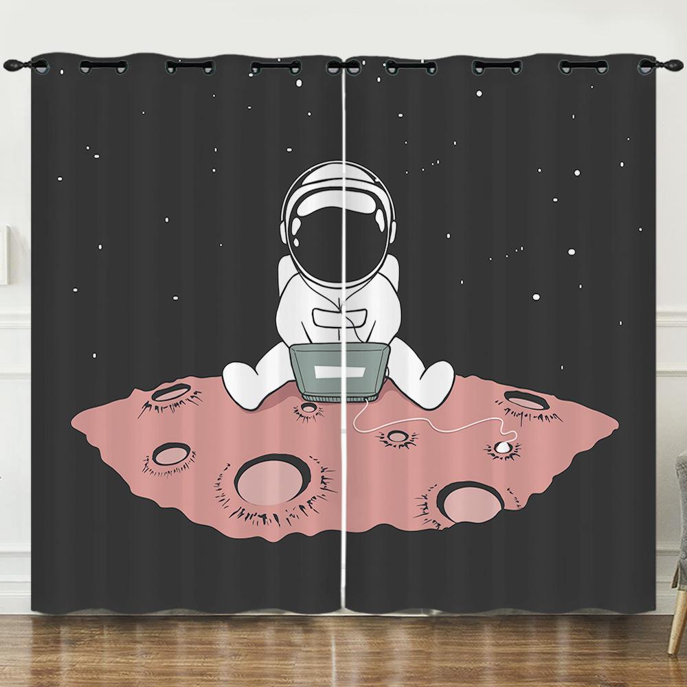 Curtain Animation Starry Sky Astronaut 3D Digital Printing Blackout Curtain Punching
