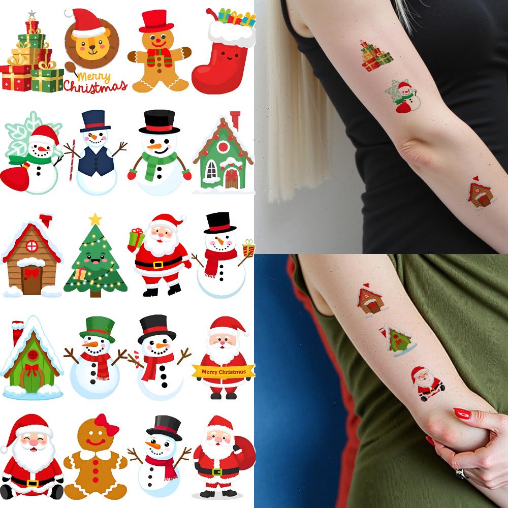 54pcs Temporary Tattoo Christmas Stickers Temporary Tattoo Stickers Snowman Labels Holiday Decals Cartoon Santa Claus Stickers