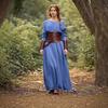 Dámské dlouhé maxi šaty s kulatým výstřihem, v pase, vintage, jednobarevné, áčkové šaty, středověké cosplay, na vystoupení, neformální párty, dlouhé šaty