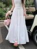 Plus Size Autumn White Pleated Midi Skirt for Women