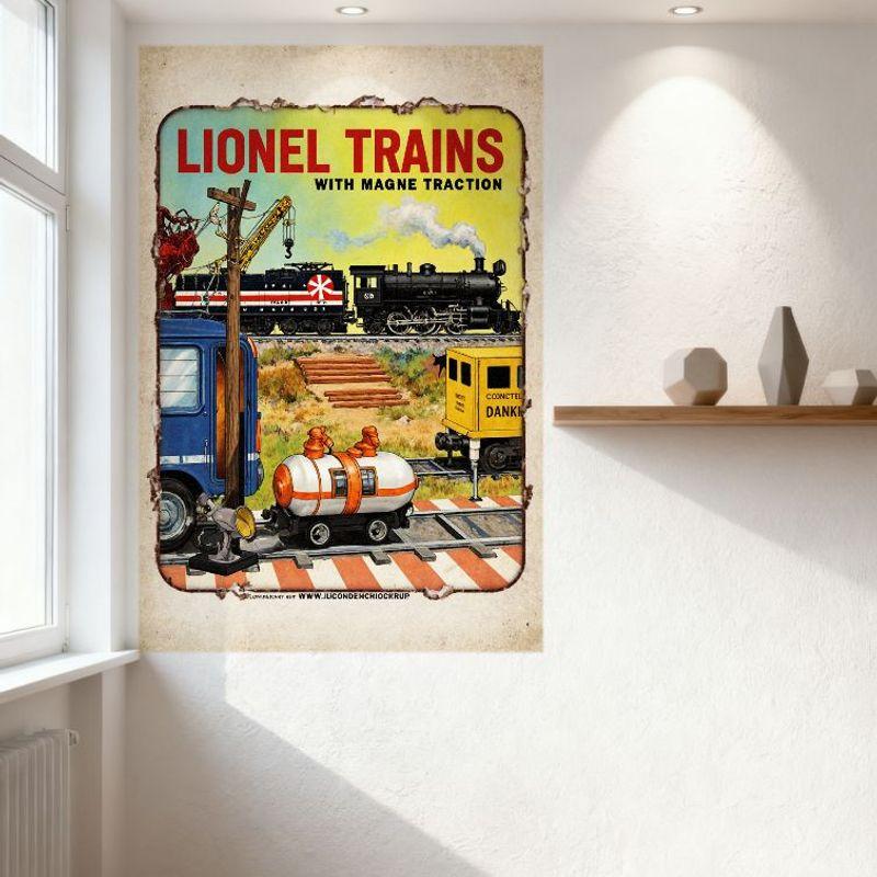 Lionel Trains with Magne Traction Vintage Metal Sign Retro Steam Locomotive Tin Poster for Bar Home Wall Decor 12x16 Inch